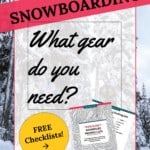 pinterest graphic with image of snowboards in the snow and a text overlay