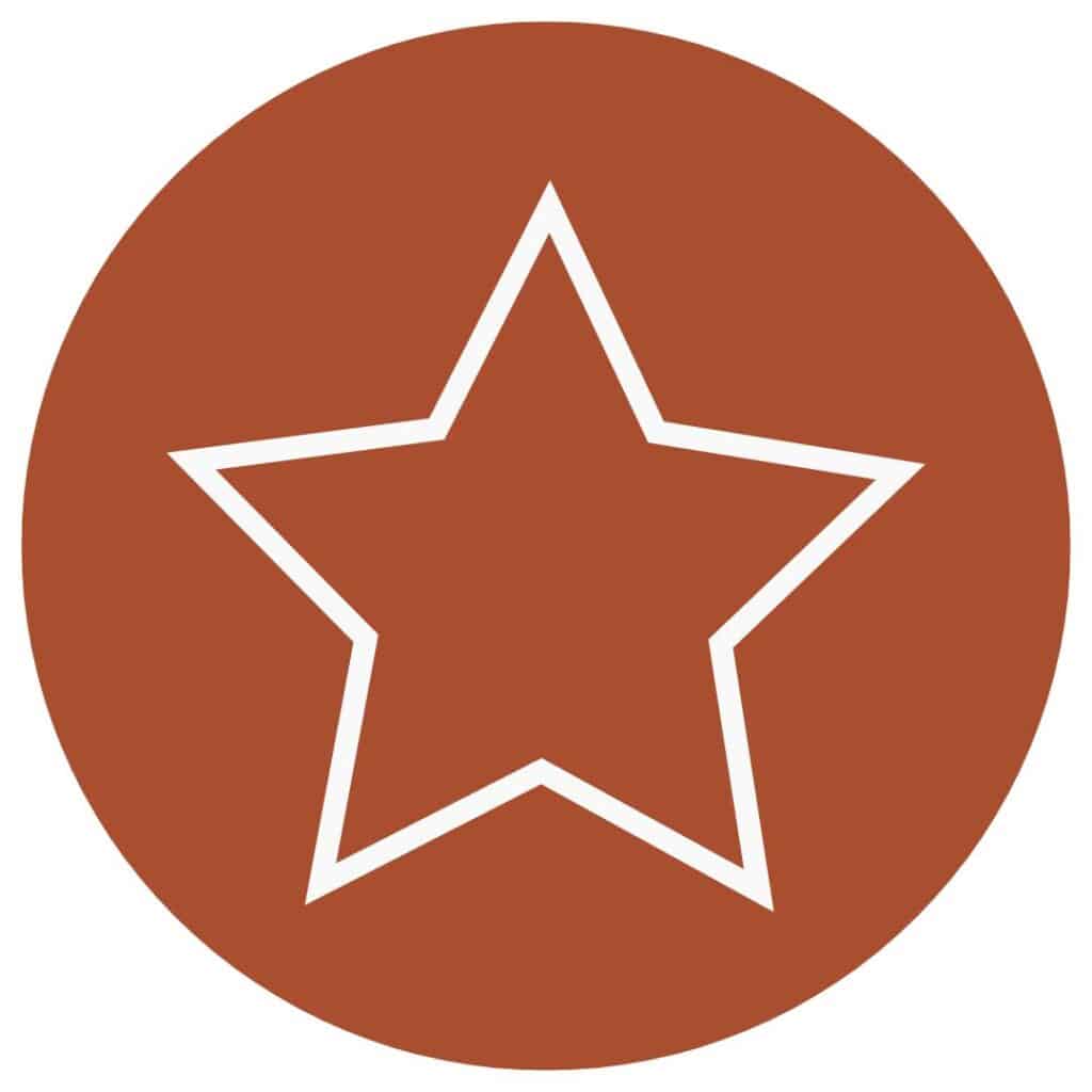 white star outline on orange circle background