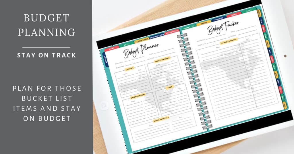 preview of planner interior featuring budget planning pages